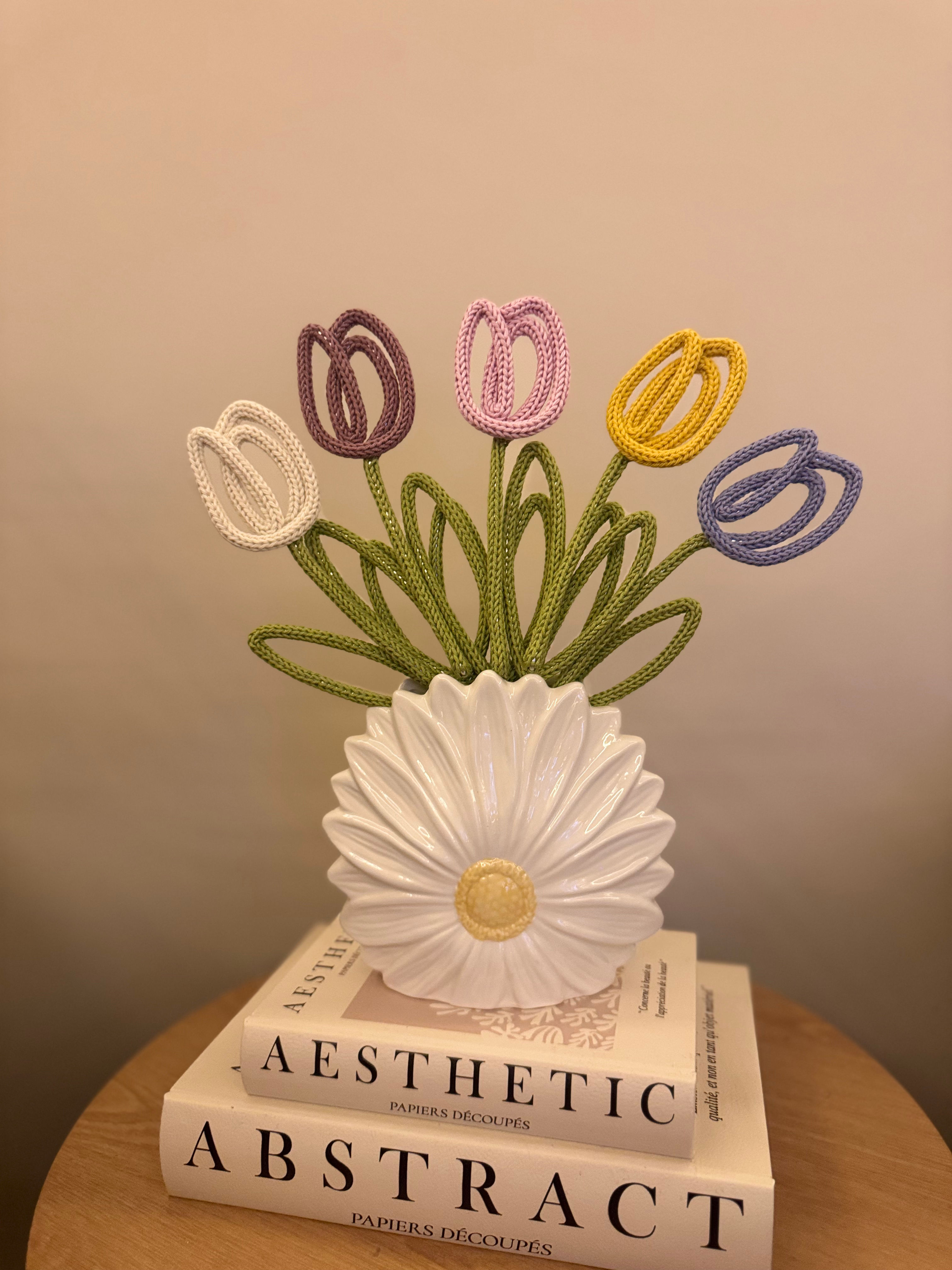 Knitted Wire Tulip Decoration – Handmade Floral Keepsake