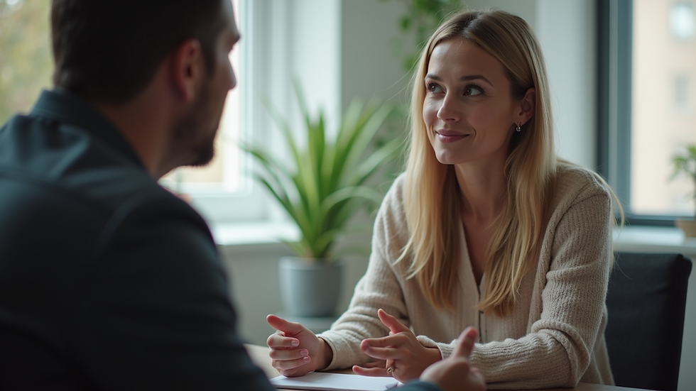 Eye-level view of a counselor and client engaged in a conversation