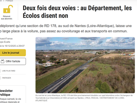  Deux fois deux voies : au Département, les Écolos disent non 