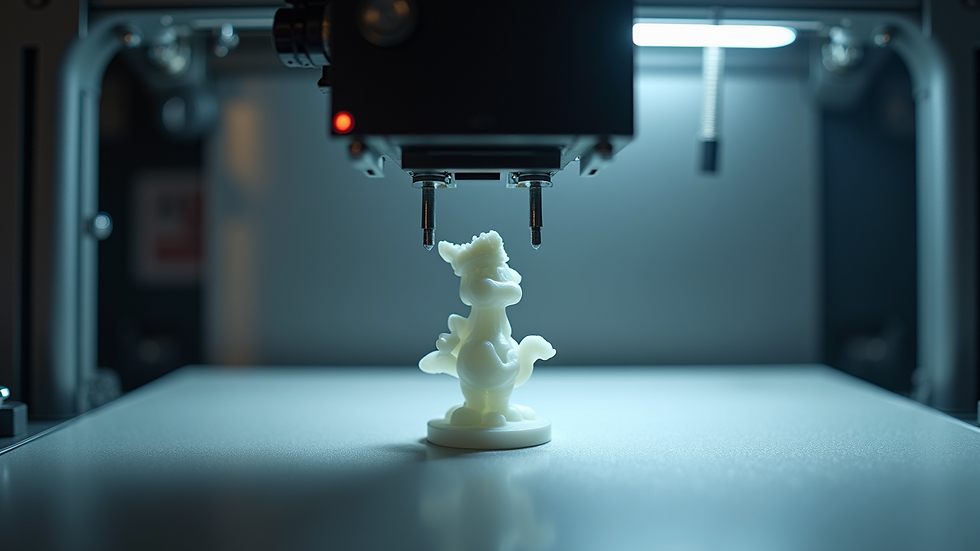 Eye-level view of a resin 3D printer printing a miniature figure