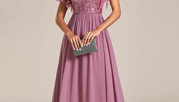 Лиловое платье миди с пайетками