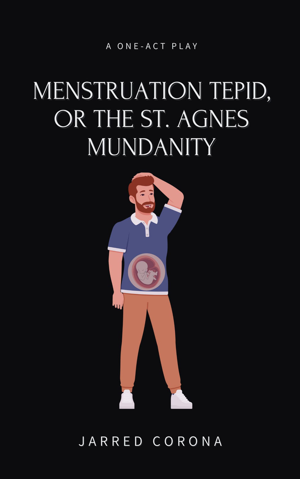 A cartoon man stands while an inside view shows a fetus in his belly.