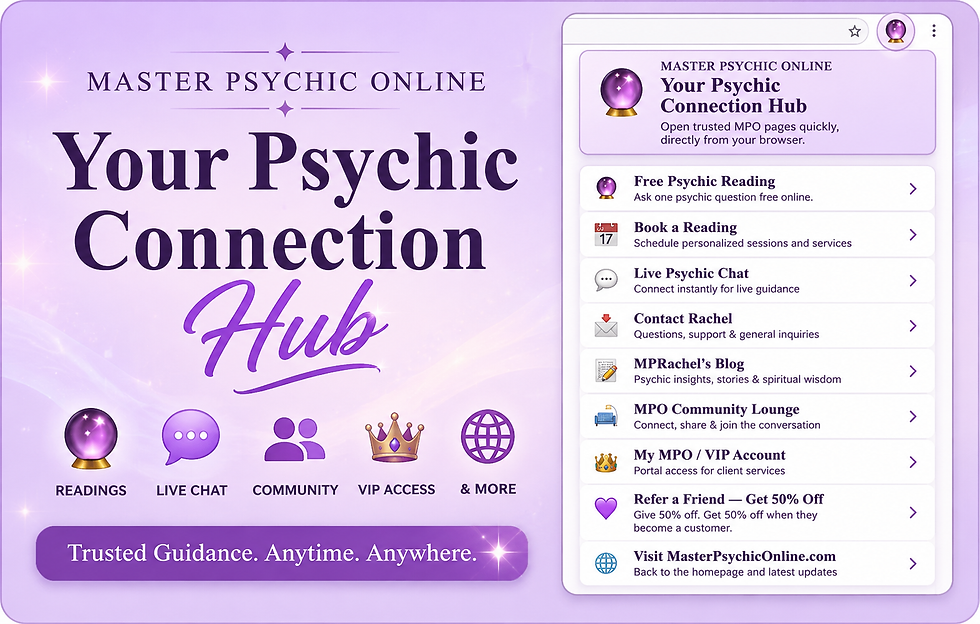 Master Psychic Online Psychic Connection Hub Chrome extension with reading, live chat, community and VIP options