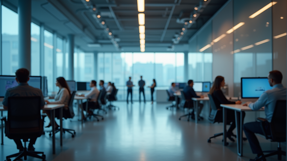 High angle view of a modern office space with advanced technology