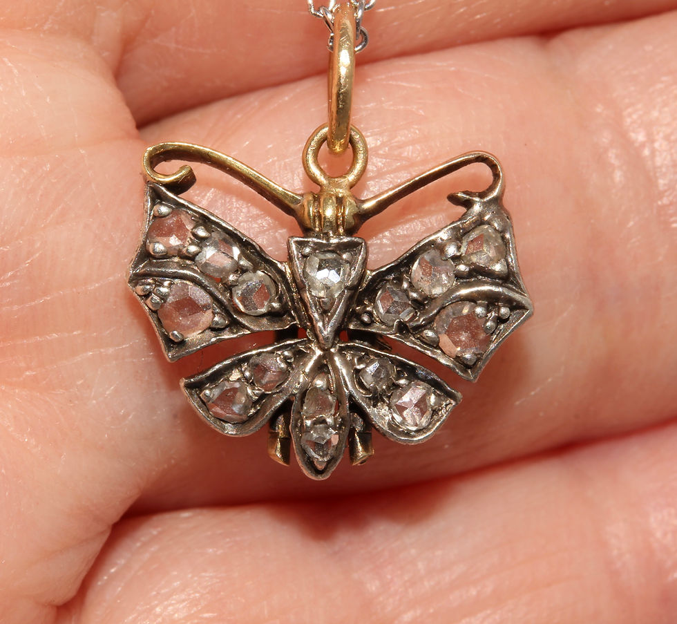 Thumbnail: Antique Victorian Era Continental Europe Rose Cut Diamond Butterfly Pendant