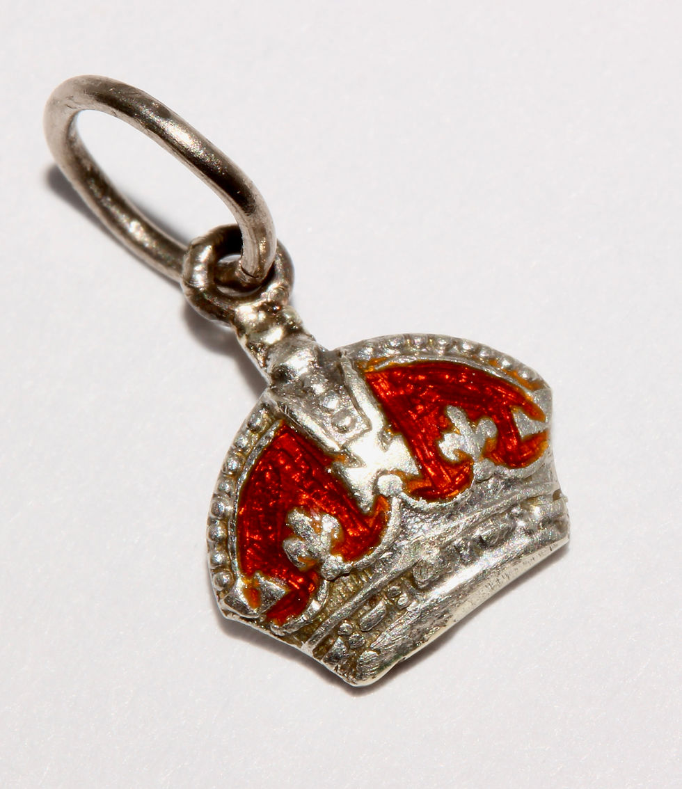 Thumbnail: Art Deco Enamel Crown 9K Gold Charm Pendant Dangler