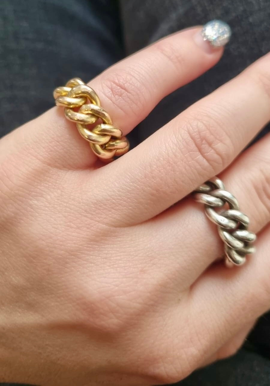 Thumbnail: Antique 14K Solid Gold Chunky Chain Ring