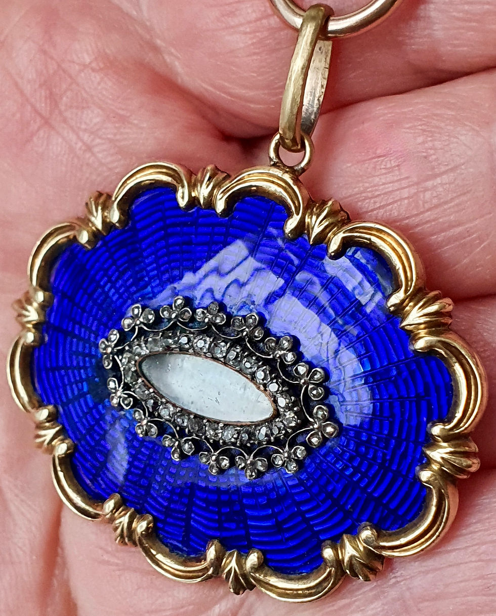 Thumbnail: Antique Victorian Blue Enamel Diamond Mourning Conversion Evil Eye Pendant
