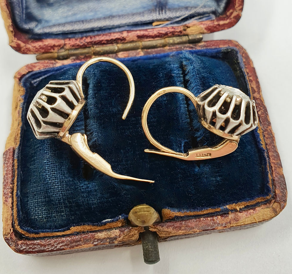 Thumbnail: Antique Rose Cut Diamond Dormeuse Earrings Prague Austro Hungarian Empire