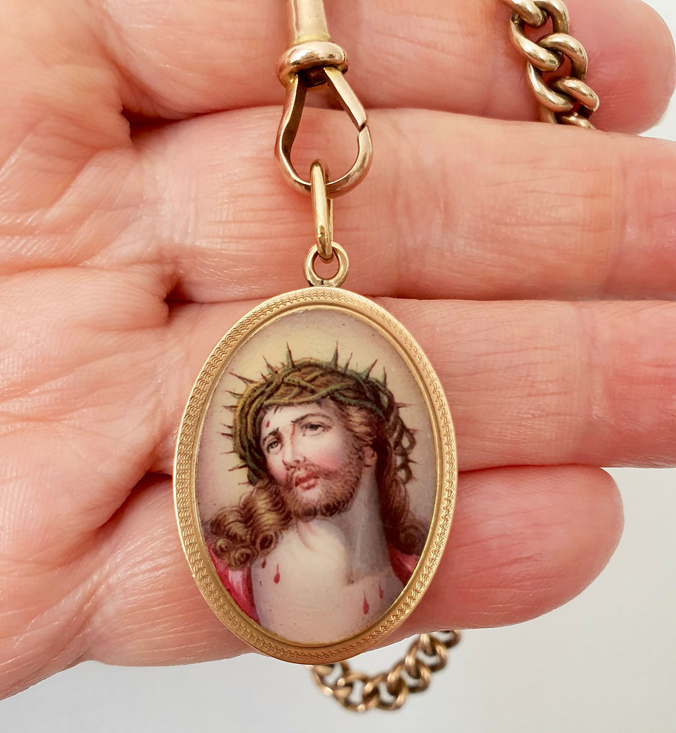 Thumbnail: Antique Austro Hungarian Enamel Jesus Christ In Crown of Horns Religious Pendan