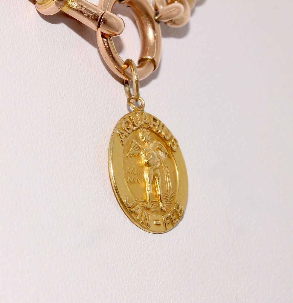 Thumbnail: Mid-Century English 9K Gold Aquarius Zodiac Pendant Charm Dated 1969