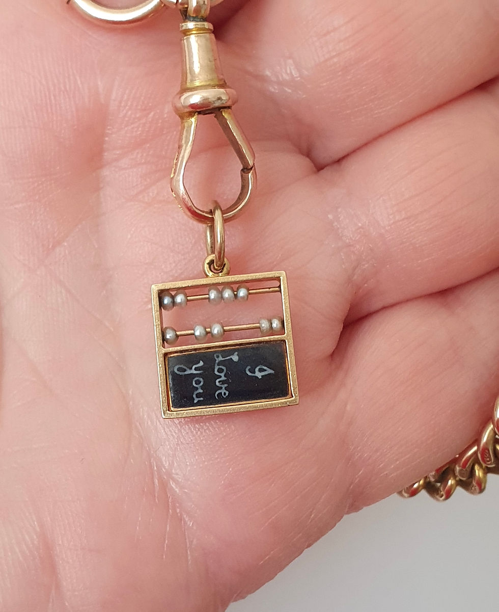 Thumbnail: Art Deco I LOVE YOU Enamel Pearl Abacus Charm Pendant