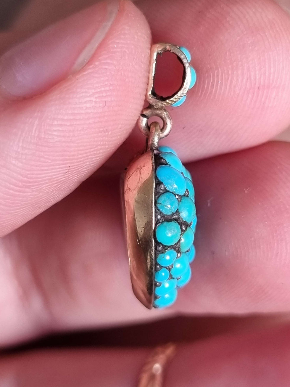 Thumbnail: Antique Victorian Pave Turquoise 15K Gold Heart Locket