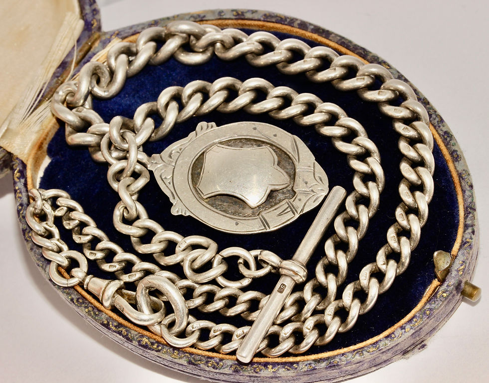 Thumbnail: Antique Victorian 15.2 Inch 58.7 Grams Solid Silver Albert Chain Necklace