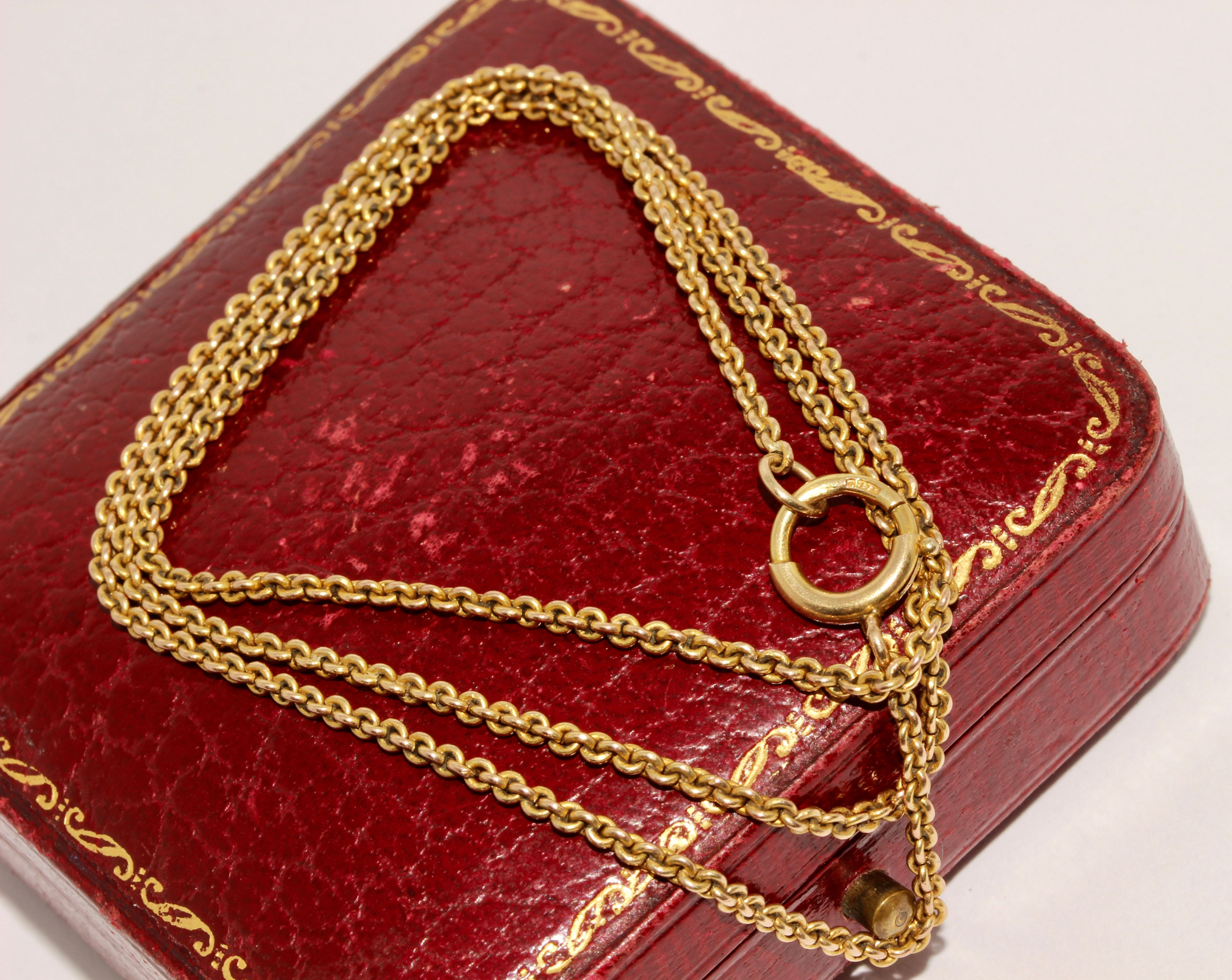 Antique Chunky English 9K Gold Edwardian 19.5 Inch Chain Necklace