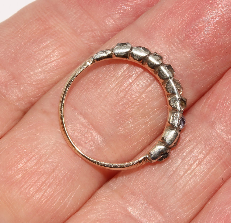 Thumbnail: Antique Georgian Old Mine Cut Diamond Half Hoop Ring With Natural Pink Diamond
