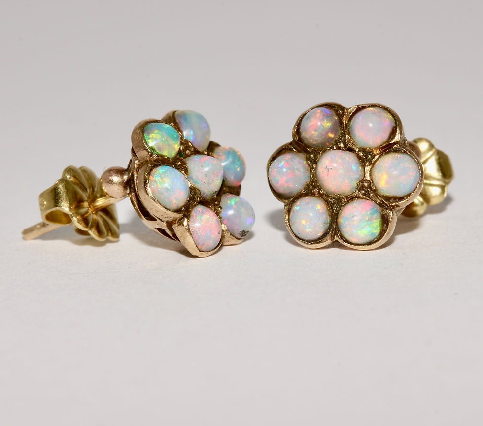 Thumbnail: Antique Opal Daisy Flower Cluster Stud Earrings