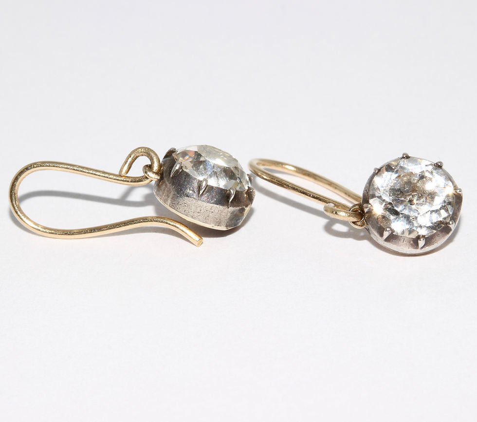 Thumbnail: Antique Georgian Rock Crystal Black Dot Silver Gold Conversion Earrings