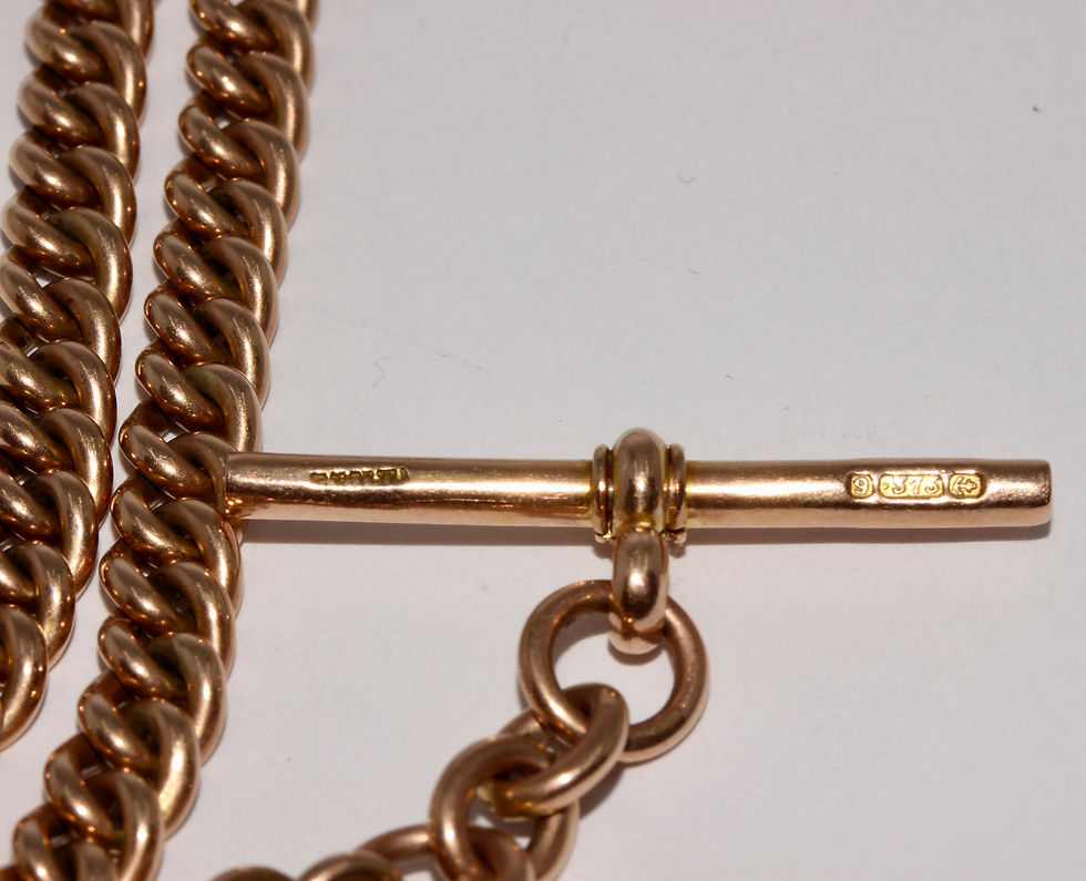 Thumbnail: Antique 16.5 Inch 9K Rose Gold Albert Chain Necklace Dated 1920