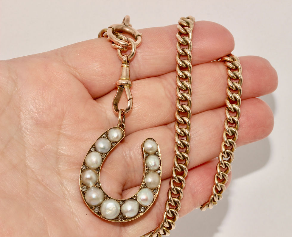 Thumbnail: Antique Victorian Natural Pearl Diamond Horseshoe Pendant