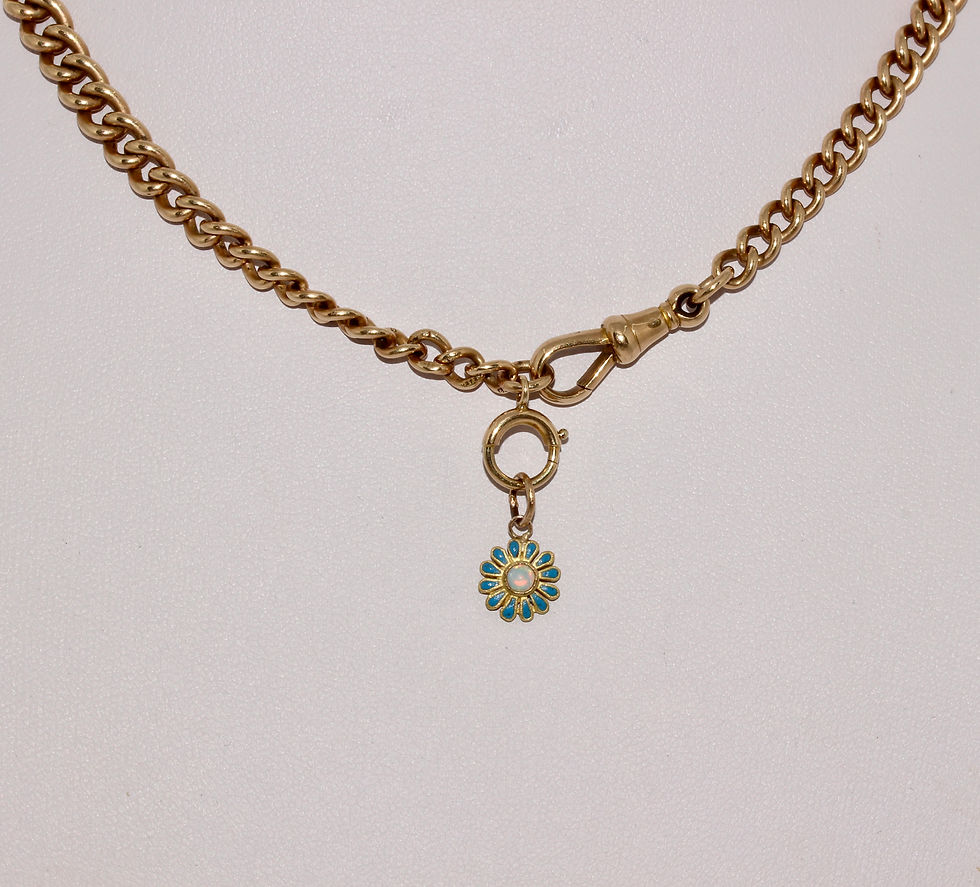 Thumbnail: Antique Victorian Opal Blue Enamel Daisy Charm Pendant Dangler