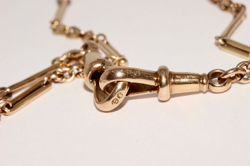 Thumbnail: Antique Edwardian 18.25 Inch 9K Rose Gold Fine Fancy Link Albert Chain Necklace