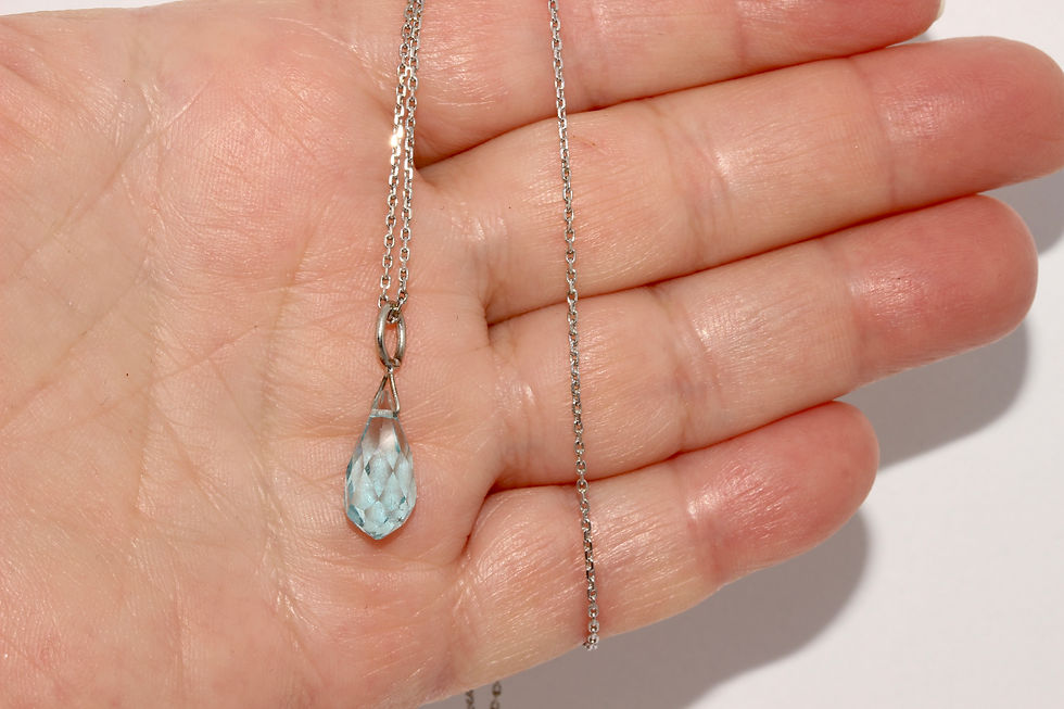Thumbnail: Art Deco Platinum Aquamarine Briolette Pendant Charm Dangler