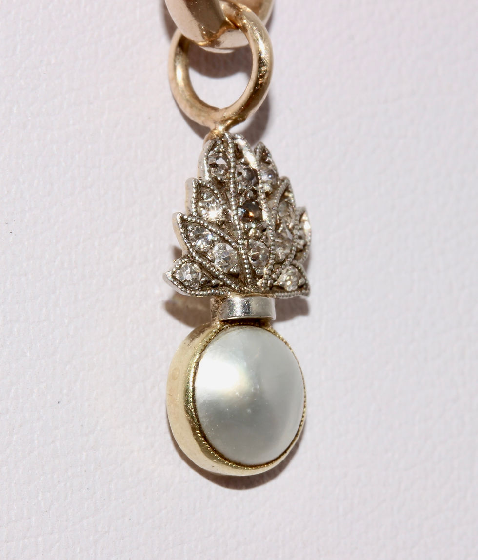 Thumbnail: Antique Victorian Pearl Diamond Flaming Comet Pendant Charm Dangler