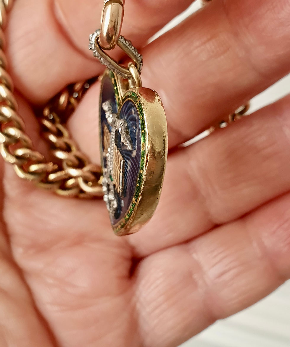Thumbnail: Exquisite Antique 19th Century Enamel Diamond Heart Pendant