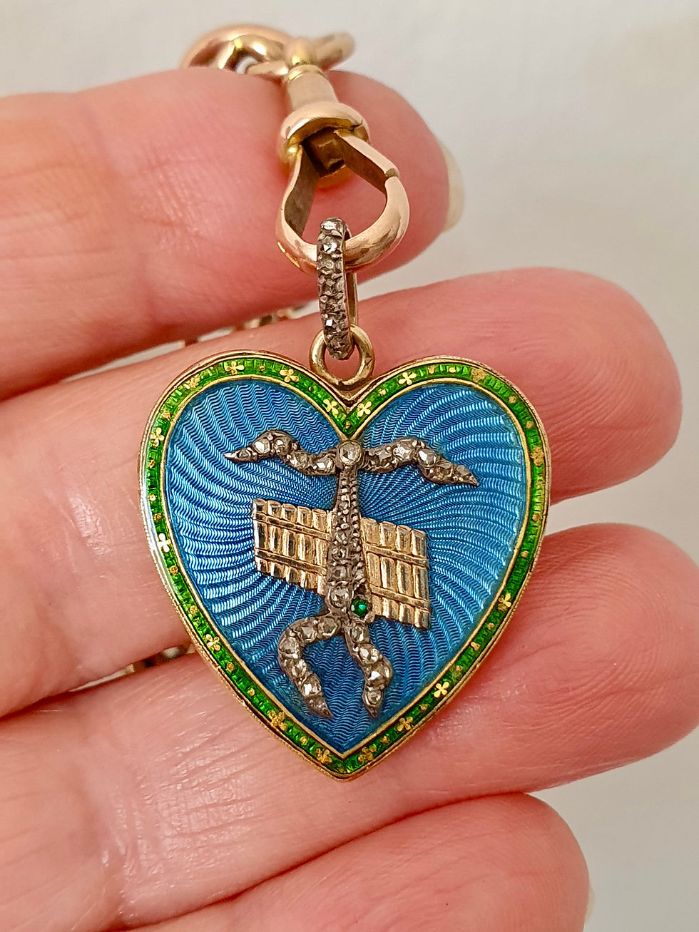 Thumbnail: Exquisite Antique 19th Century Enamel Diamond Heart Pendant