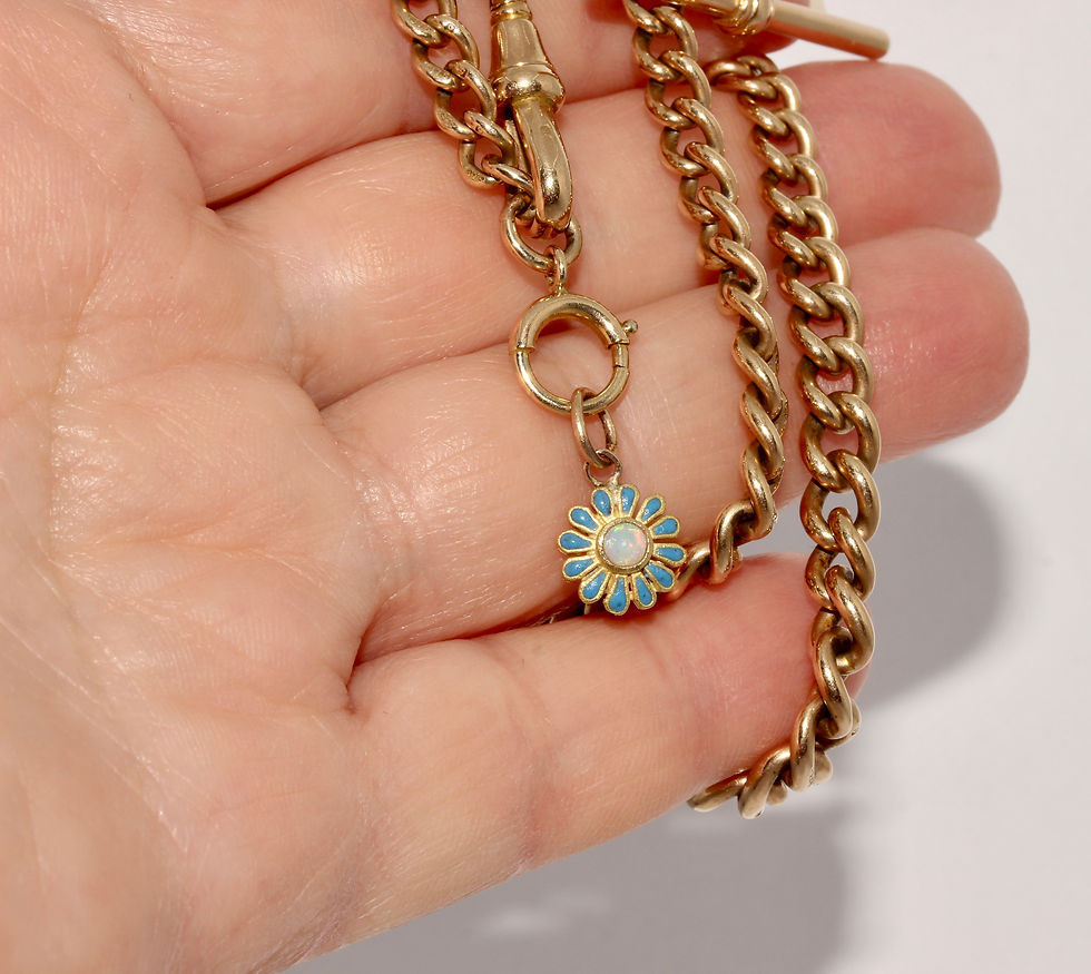 Thumbnail: Antique Victorian Opal Blue Enamel Daisy Charm Pendant Dangler