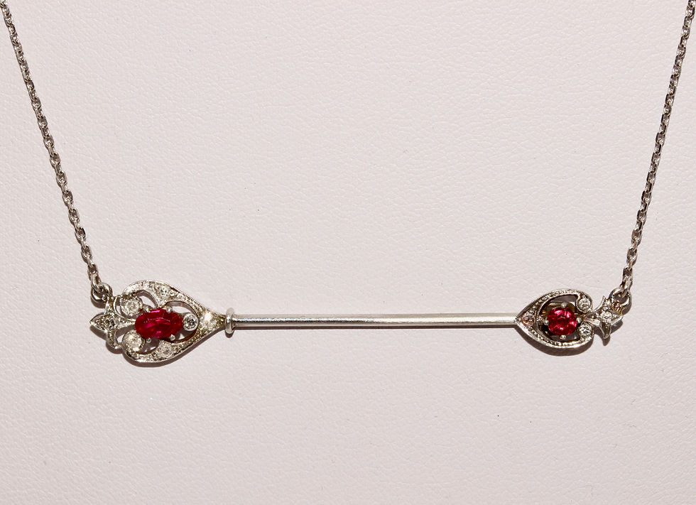 Thumbnail: Stunning Edwardian No Heat Burma And Thai Ruby Diamond Jabotlette Charm Holder N