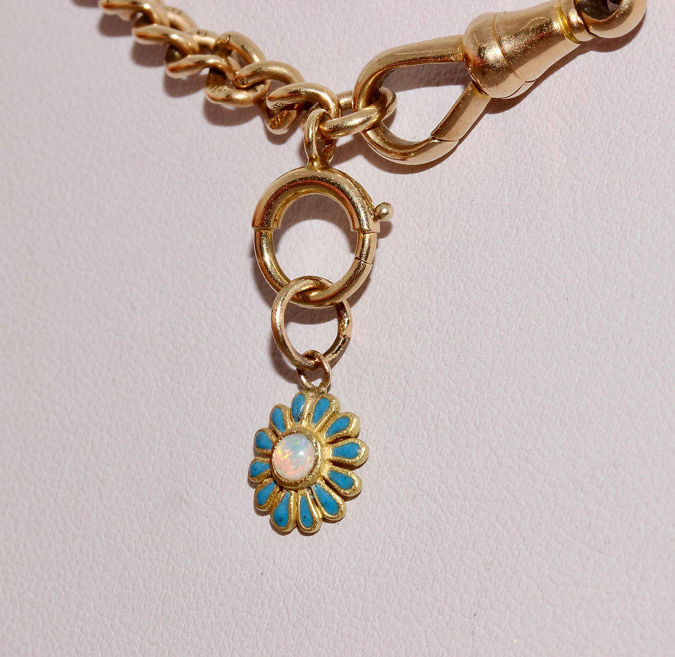Thumbnail: Antique Victorian Opal Blue Enamel Daisy Charm Pendant Dangler
