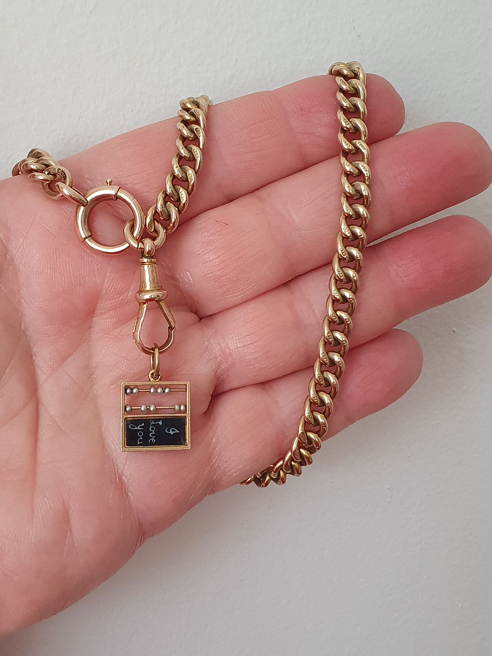 Thumbnail: Art Deco I LOVE YOU Enamel Pearl Abacus Charm Pendant