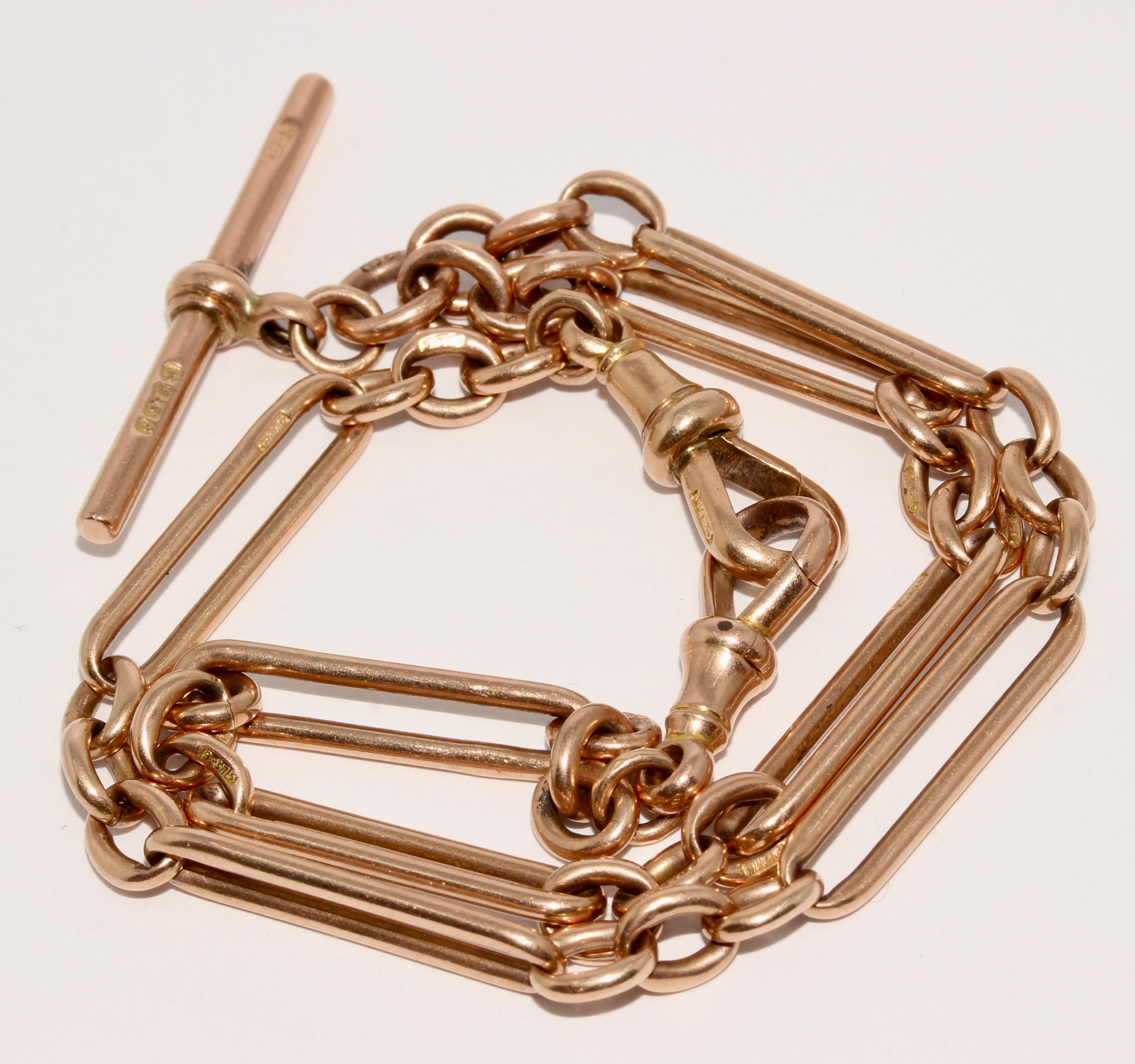 Antique Solid 9K Rose Gold 15.5 Inch Paperclip Albert Chain Necklace