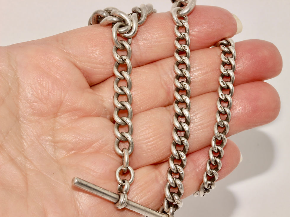 Thumbnail: Chunky Antique Victorian 15.2 Inch 53.23 Grams Solid Silver Albert Chain Necklac