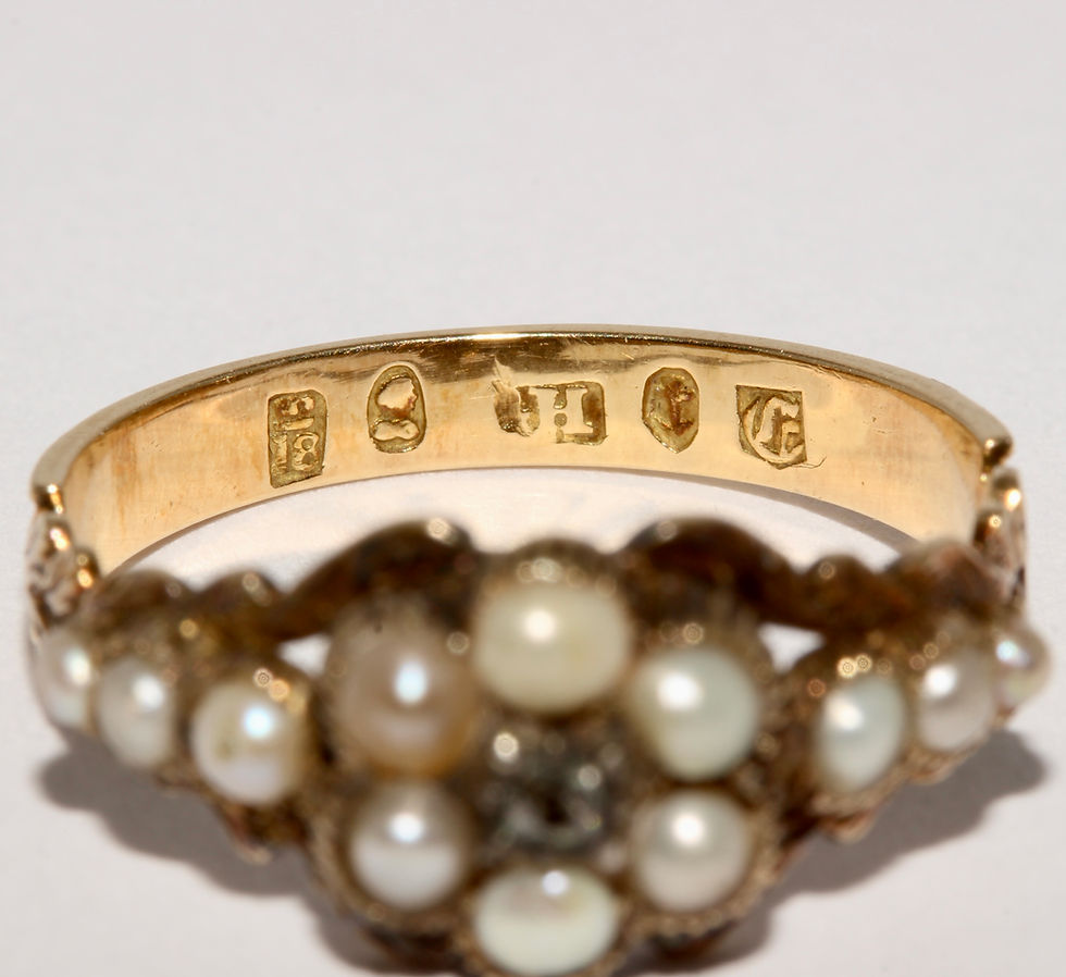 Thumbnail: Antique Georgian Diamond Pearl Cluster Ring Dated 1826
