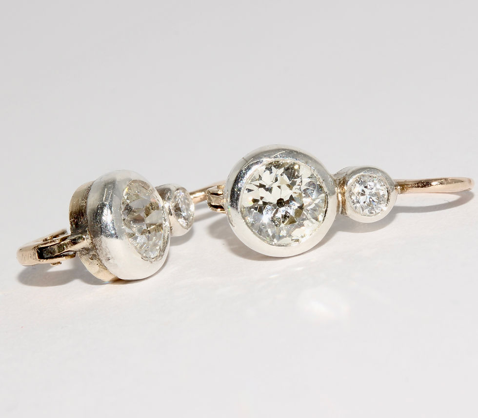 Thumbnail: Antique Austrian Est. 1.70 Carats Old Mine Cut Diamond Dormeuse Earrings