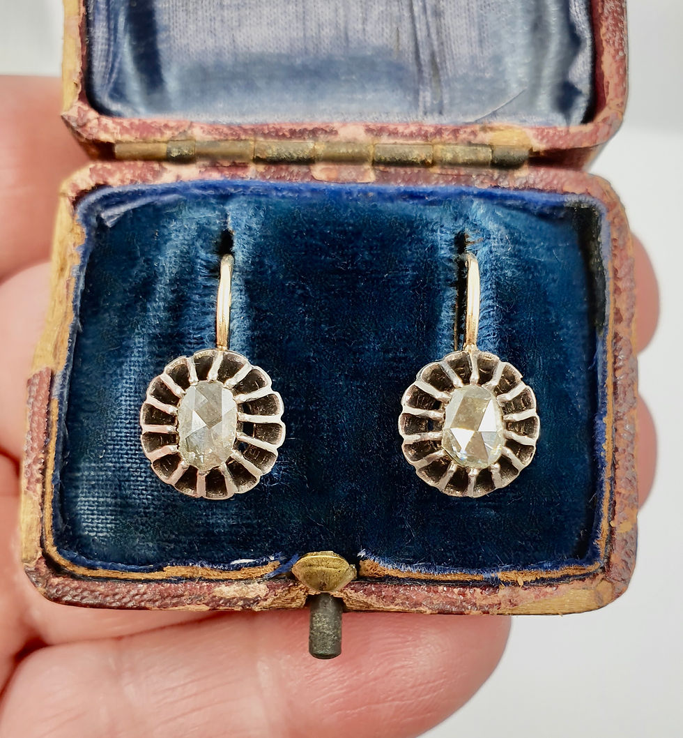 Thumbnail: Antique Rose Cut Diamond Dormeuse Earrings Prague Austro Hungarian Empire