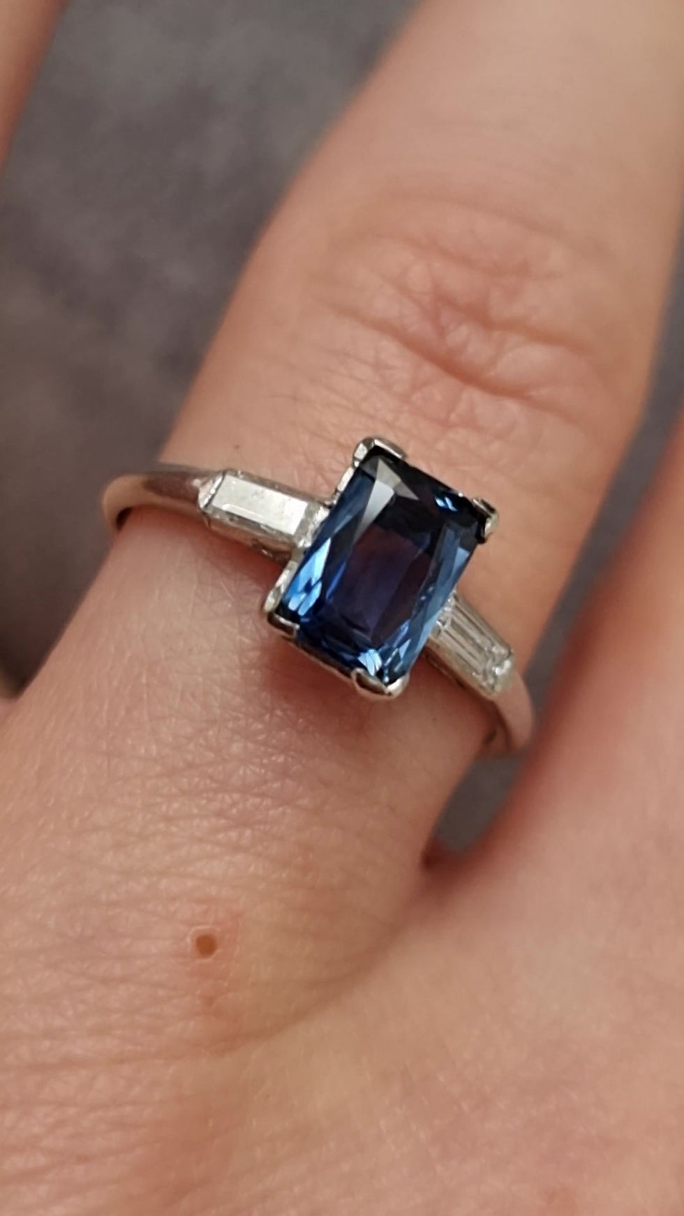 Thumbnail: Art Deco Sapphire Diamond Platinum Engagement Ring