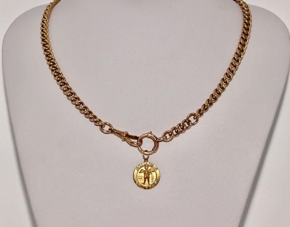 Thumbnail: Mid-Century English 9K Gold Aquarius Zodiac Pendant Charm Dated 1969