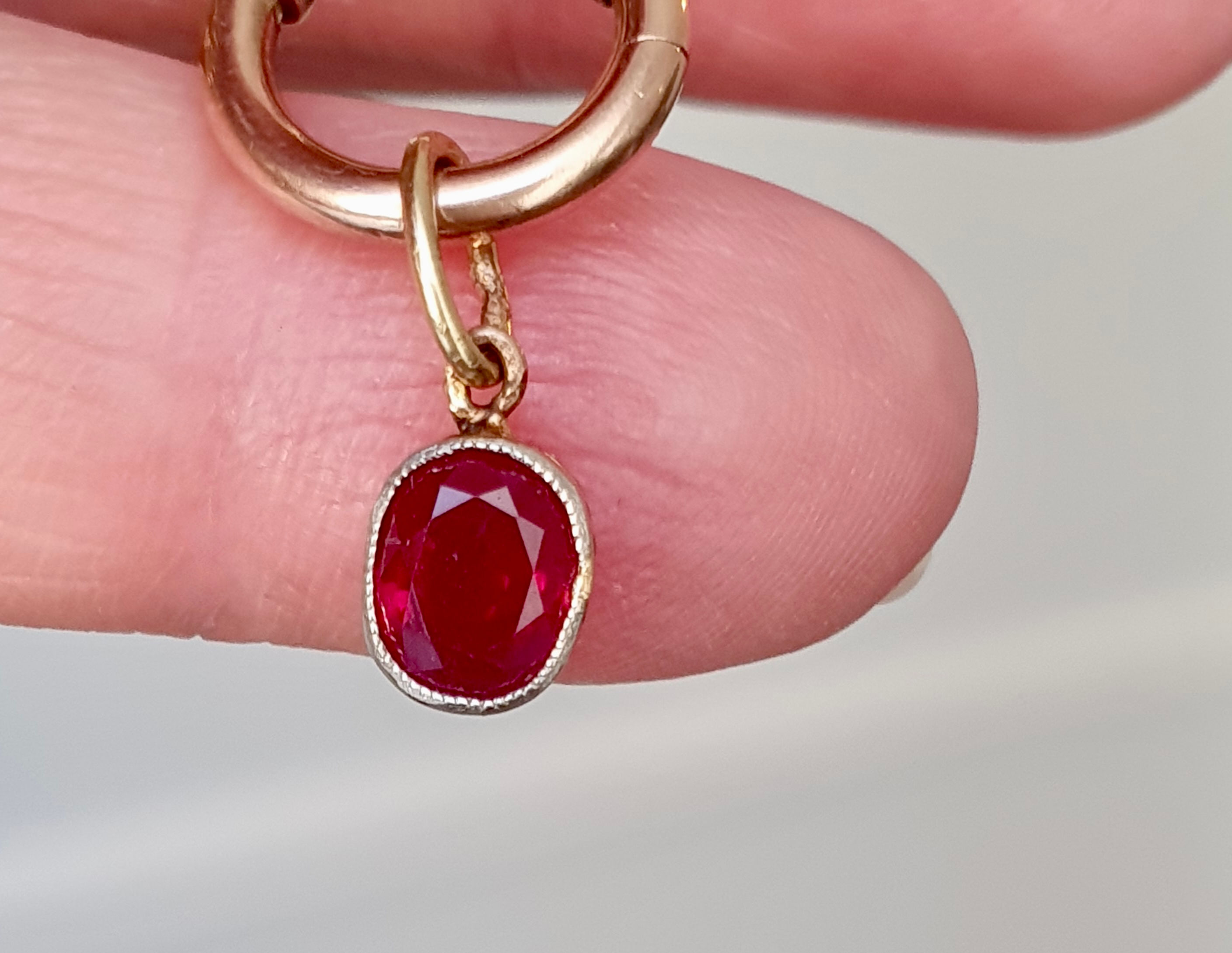 Antique Art Deco Natural Ruby Pendant Charm Dangler