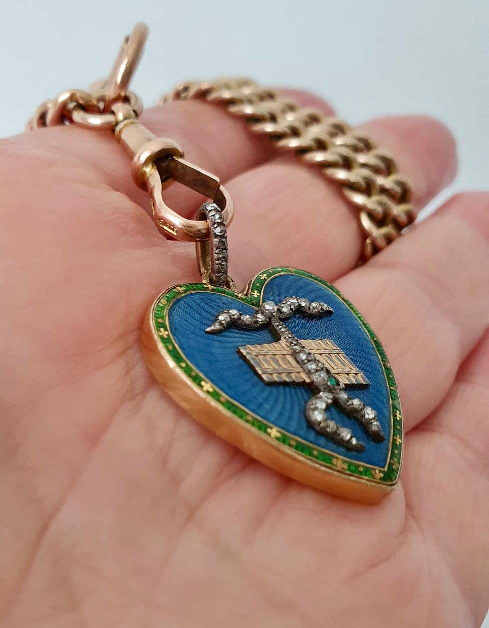 Thumbnail: Exquisite Antique 19th Century Enamel Diamond Heart Pendant