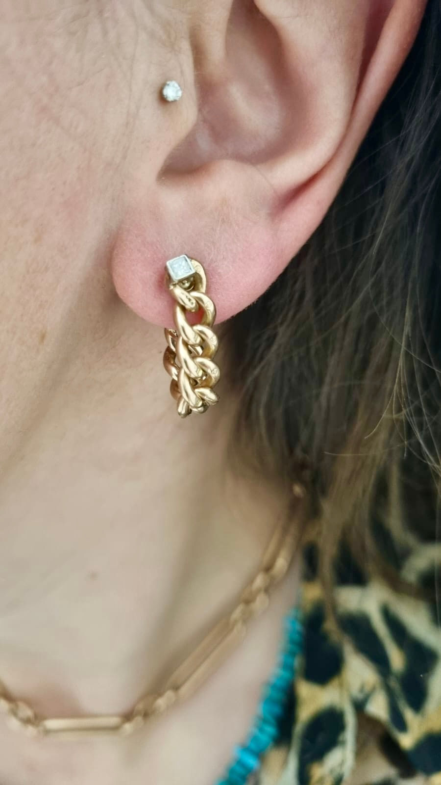 Antique Victorian 9K Rose Gold Diamond Conversion Chain Hoop Earrings