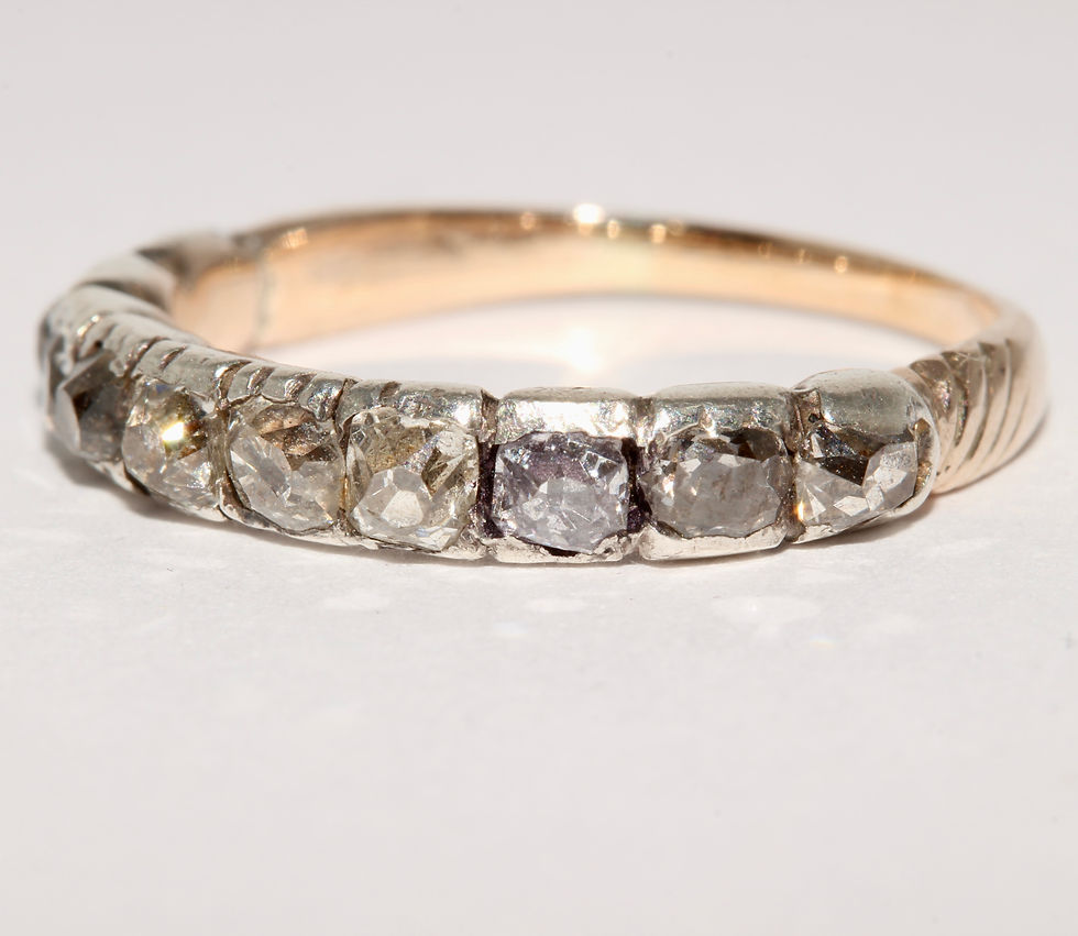 Thumbnail: Antique Georgian Old Mine Cut Diamond Half Hoop Ring With Natural Pink Diamond