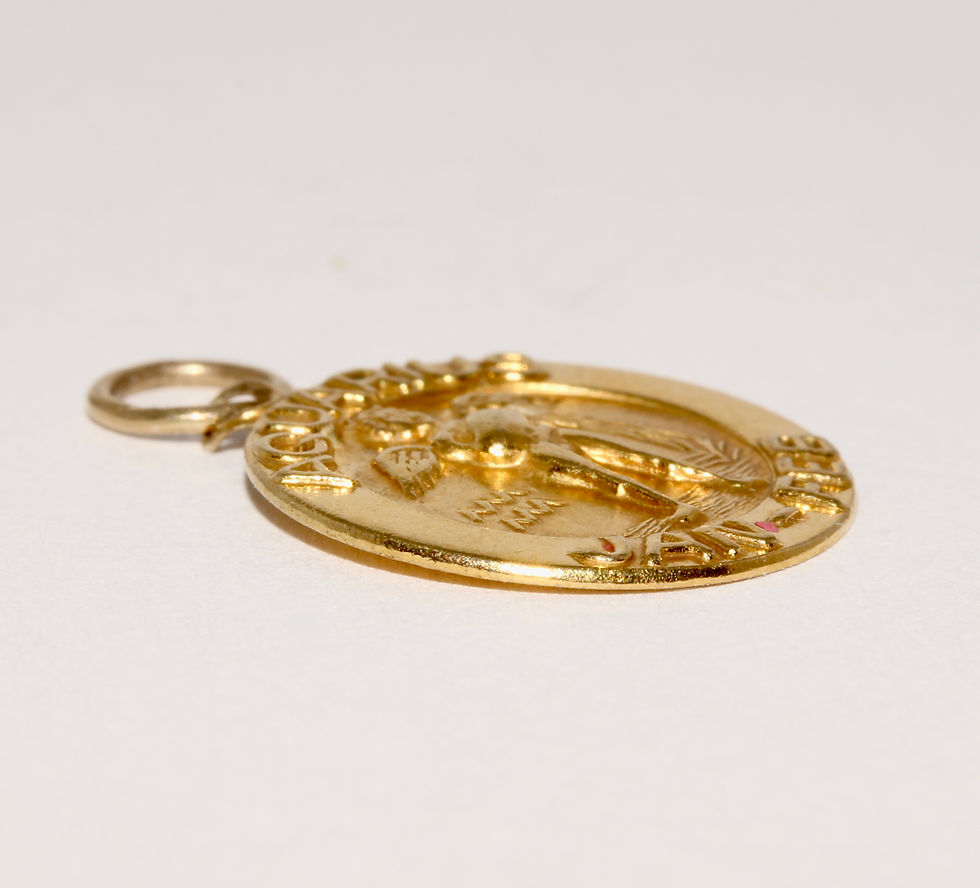 Thumbnail: Mid-Century English 9K Gold Aquarius Zodiac Pendant Charm Dated 1969