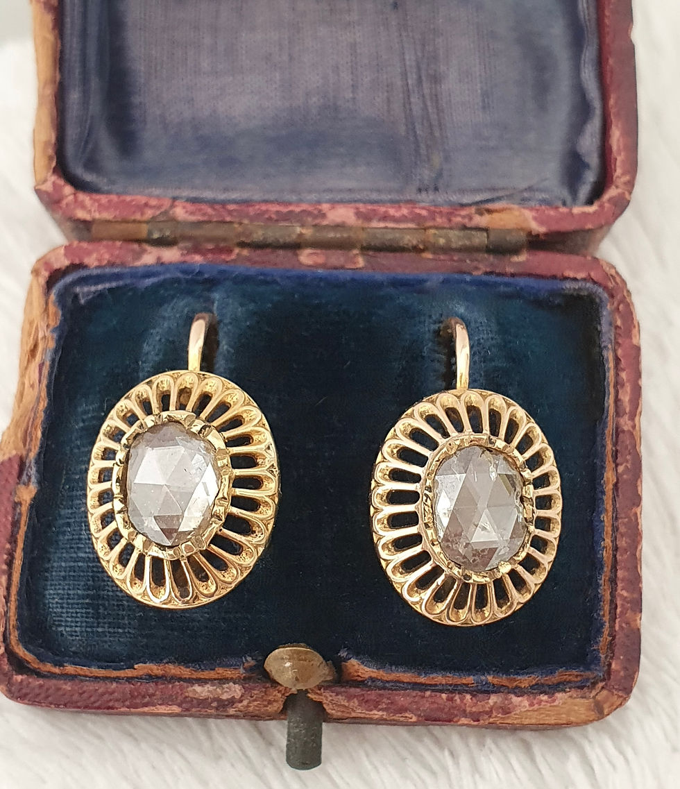 Thumbnail: Antique Austro-Hungarian Rose Cut Diamond Dormeuse Earrings