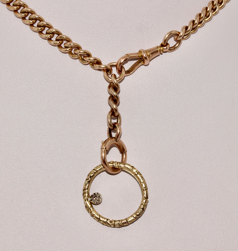 Thumbnail: Antique Georgian 12K Gold Old Mine Cut Diamond Split Ring Chain Connector Extend
