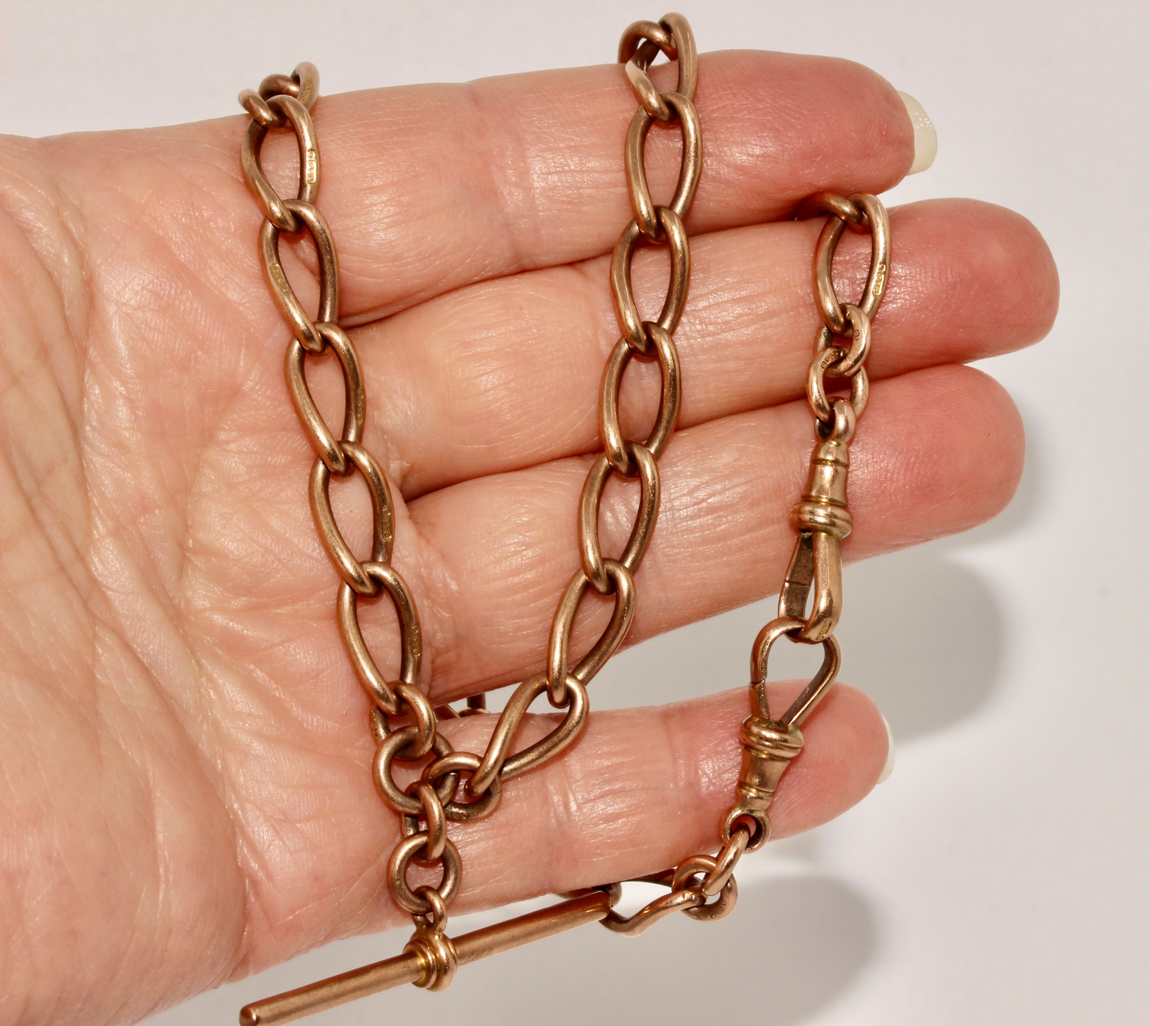 Antique Edwardian Solid 9K Rose Gold 15.75 Inch Twist Link Albert Chain Necklace