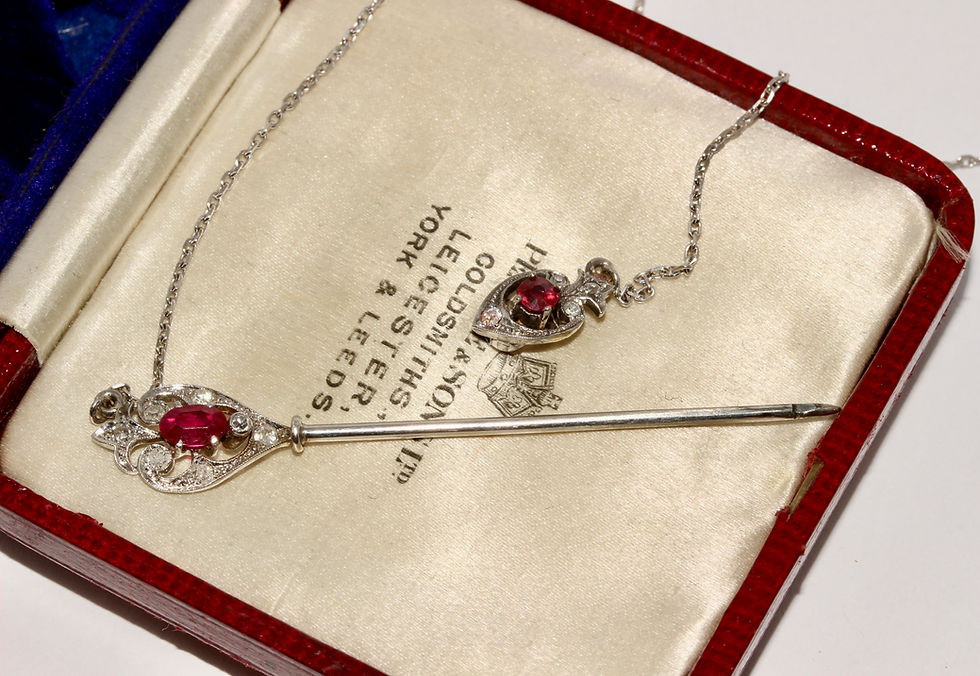 Thumbnail: Stunning Edwardian No Heat Burma And Thai Ruby Diamond Jabotlette Charm Holder N